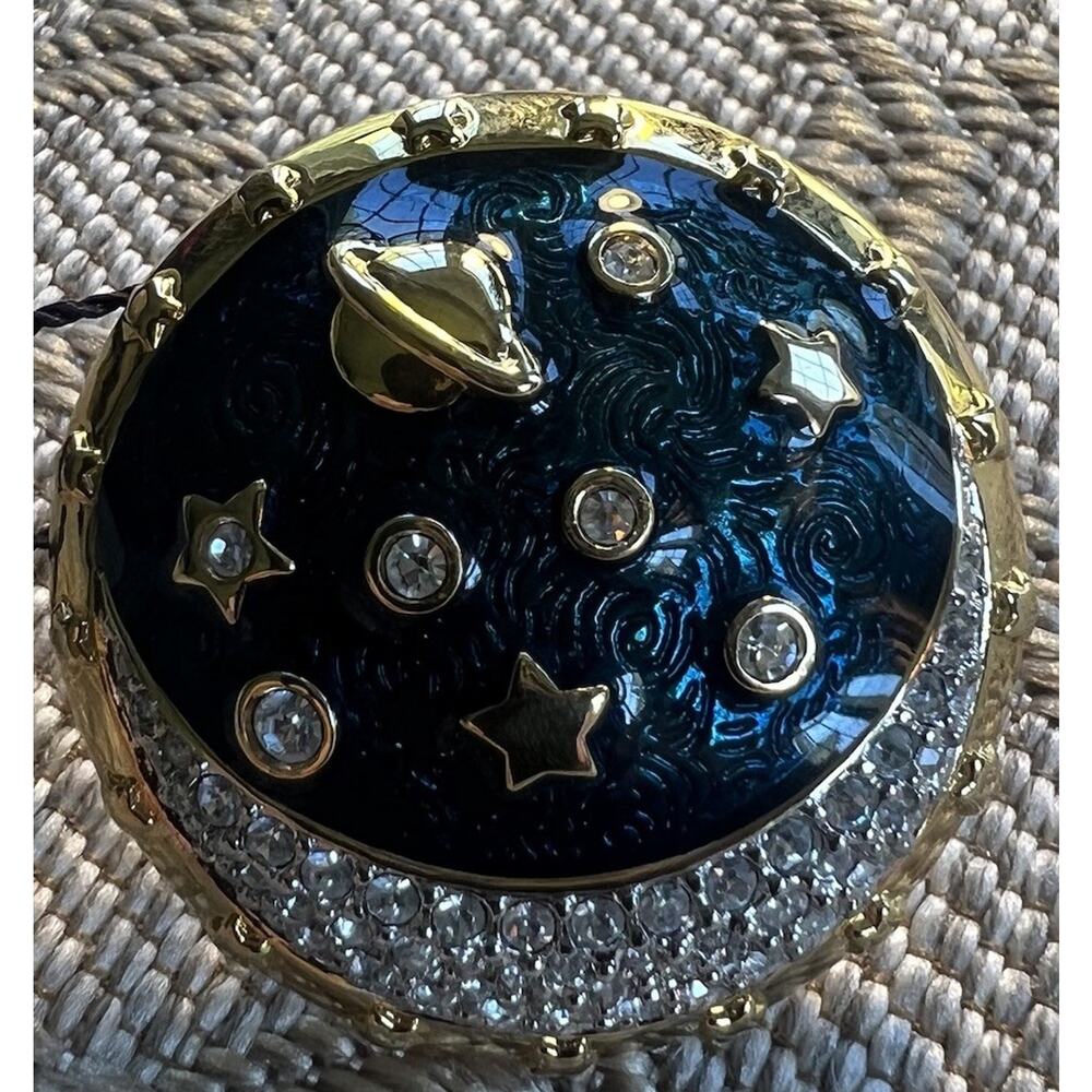 Vintage Swarovski Circle Brooch Sun Moon Stars Enamel Celestial Pin Signed Swan